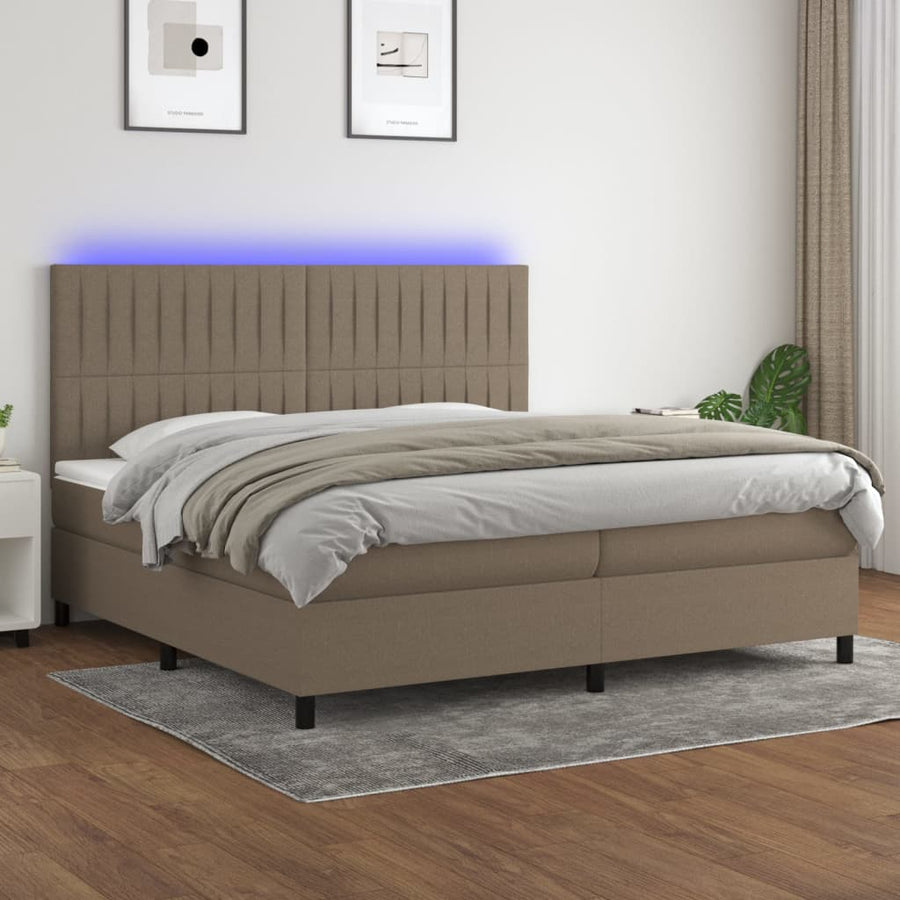 Boxspring Met Matras En Led Stof Taupe 200 x 200 cm Verticale strepen