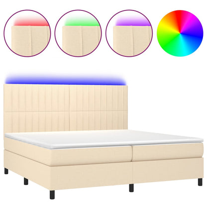 Boxspring Met Matras En Led Stof Kleurig Crème 200 x 200 cm Verticale strepen