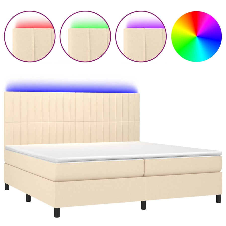 Boxspring Met Matras En Led Stof Kleurig Crème 200 x 200 cm Verticale strepen