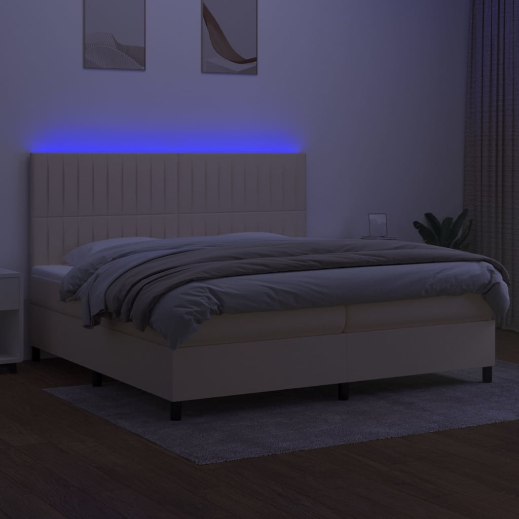 Boxspring Met Matras En Led Stof Kleurig Crème 200 x 200 cm Verticale strepen