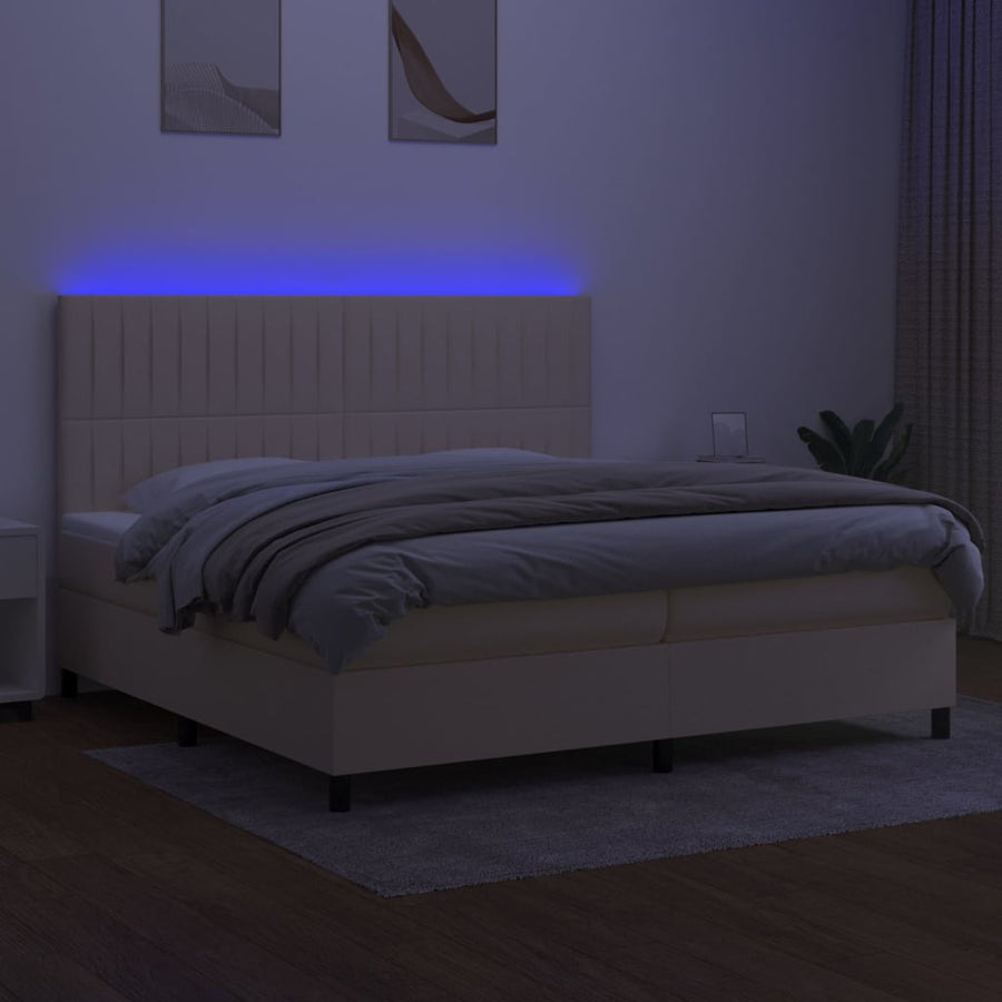 Boxspring Met Matras En Led Stof Kleurig Crème 200 x 200 cm Verticale strepen