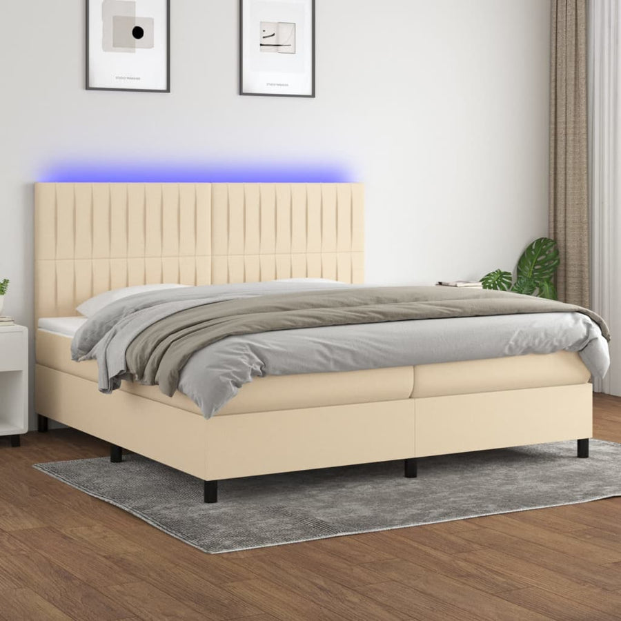 Boxspring Met Matras En Led Stof Kleurig Crème 200 x 200 cm Verticale strepen