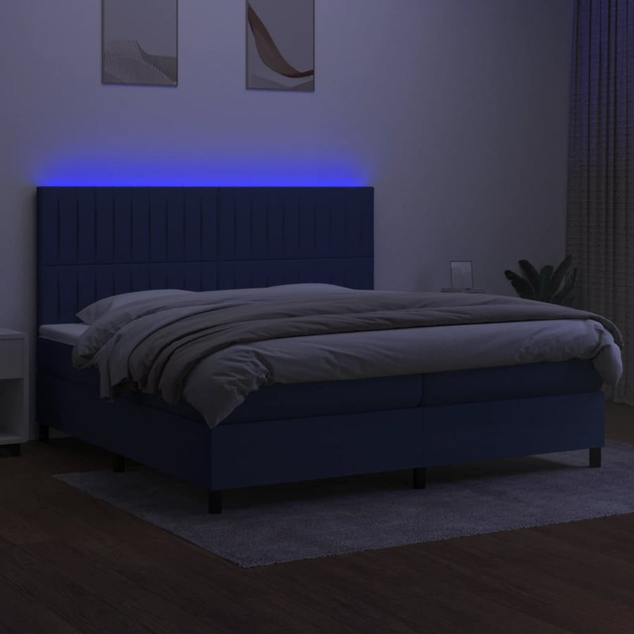 Boxspring Met Matras En Led Stof Blauw 200 x 200 cm Verticale strepen