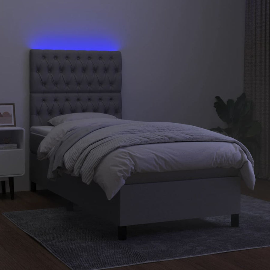 Boxspring met matras en LED stof lichtgrijs 80x200 cm 80 x 200 cm Lichtgrijs