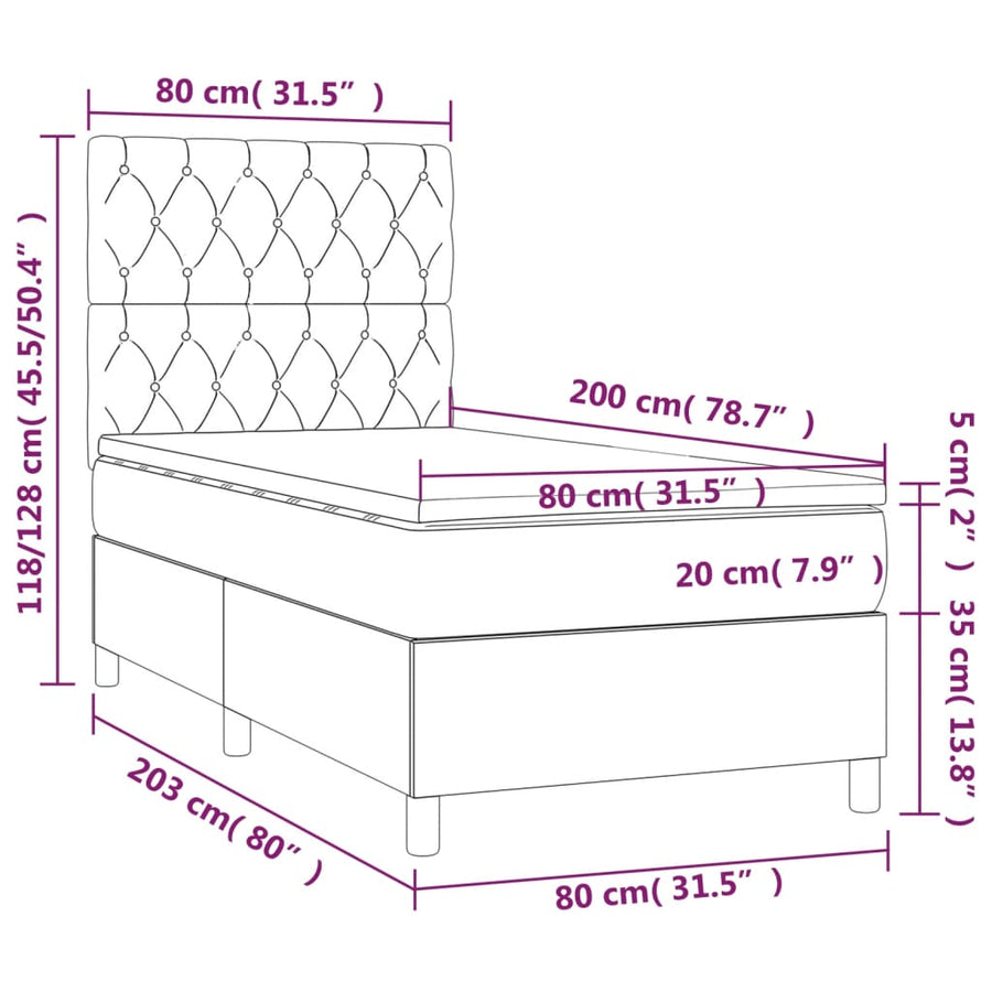 Boxspring Met Matras En Led Stof Donkergrijs 80 x 200 cm Getuft ontwerp