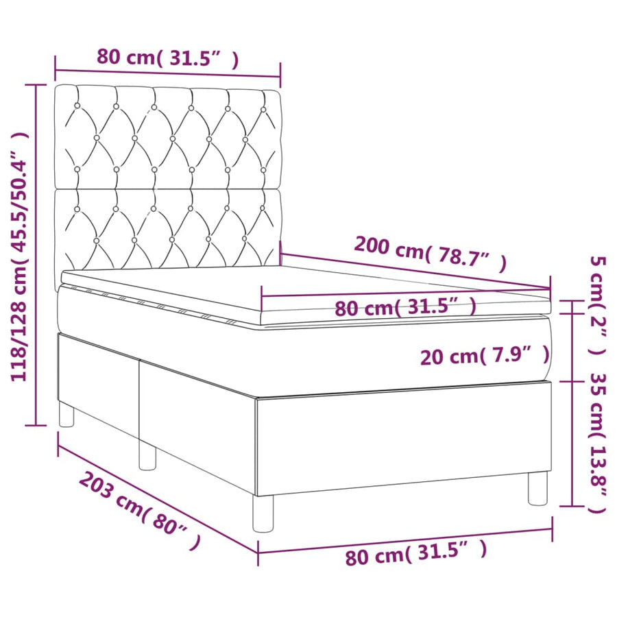 Boxspring Met Matras En Led Stof Donkerbruin 80 x 200 cm Getuft ontwerp