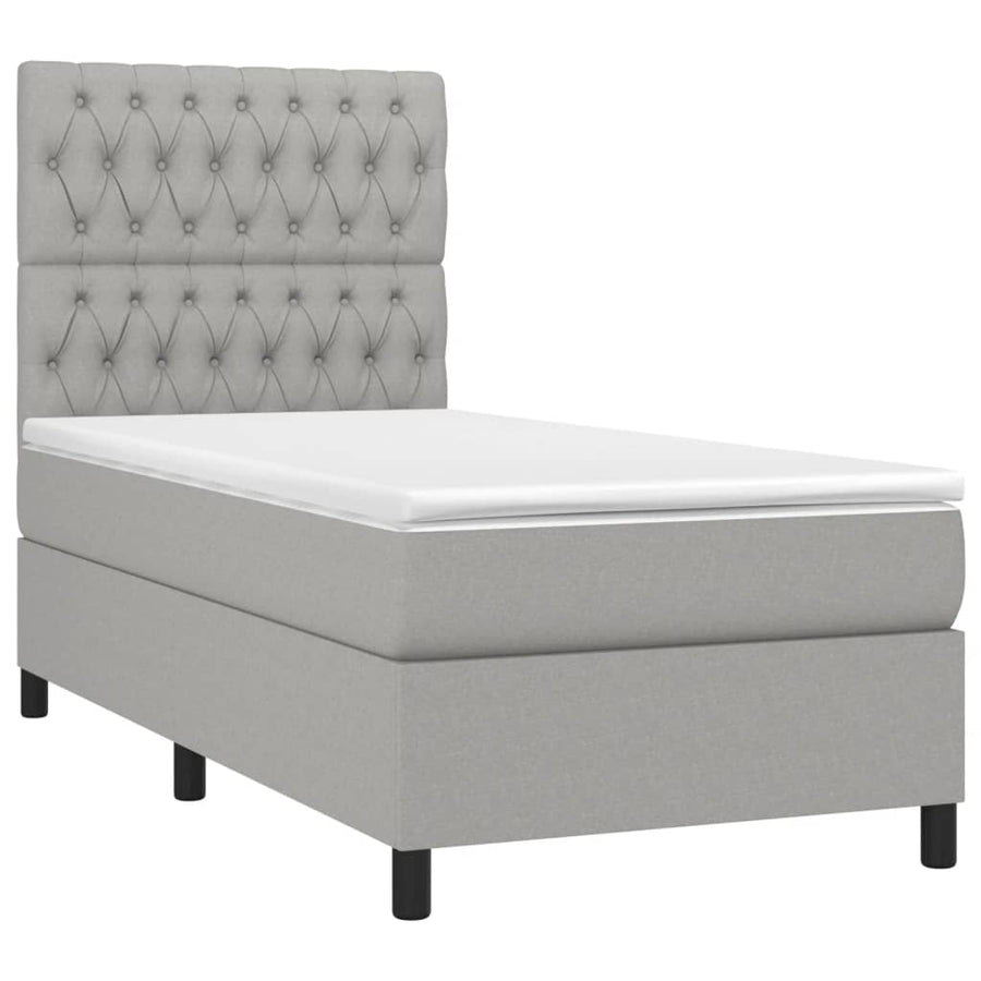 Boxspring met matras en LED stof lichtgrijs 90x190 cm 90 x 190 cm Lichtgrijs