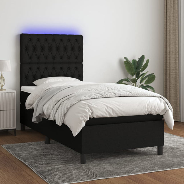 Boxspring Met Matras En Led Stof Zwart 90 x 190 cm Getuft ontwerp