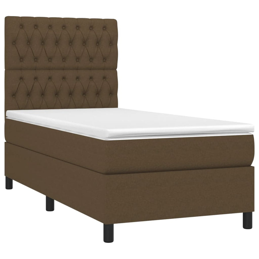 Boxspring met matras en LED stof donkerbruin 90x190 cm 90 x 190 cm Donkerbruin