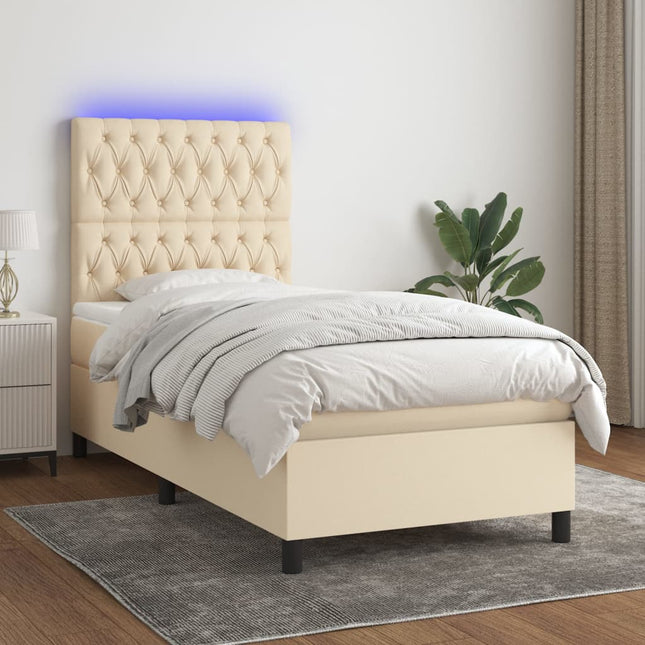 Boxspring Met Matras En Led Stof Kleurig Crème 90 x 190 cm Getuft ontwerp