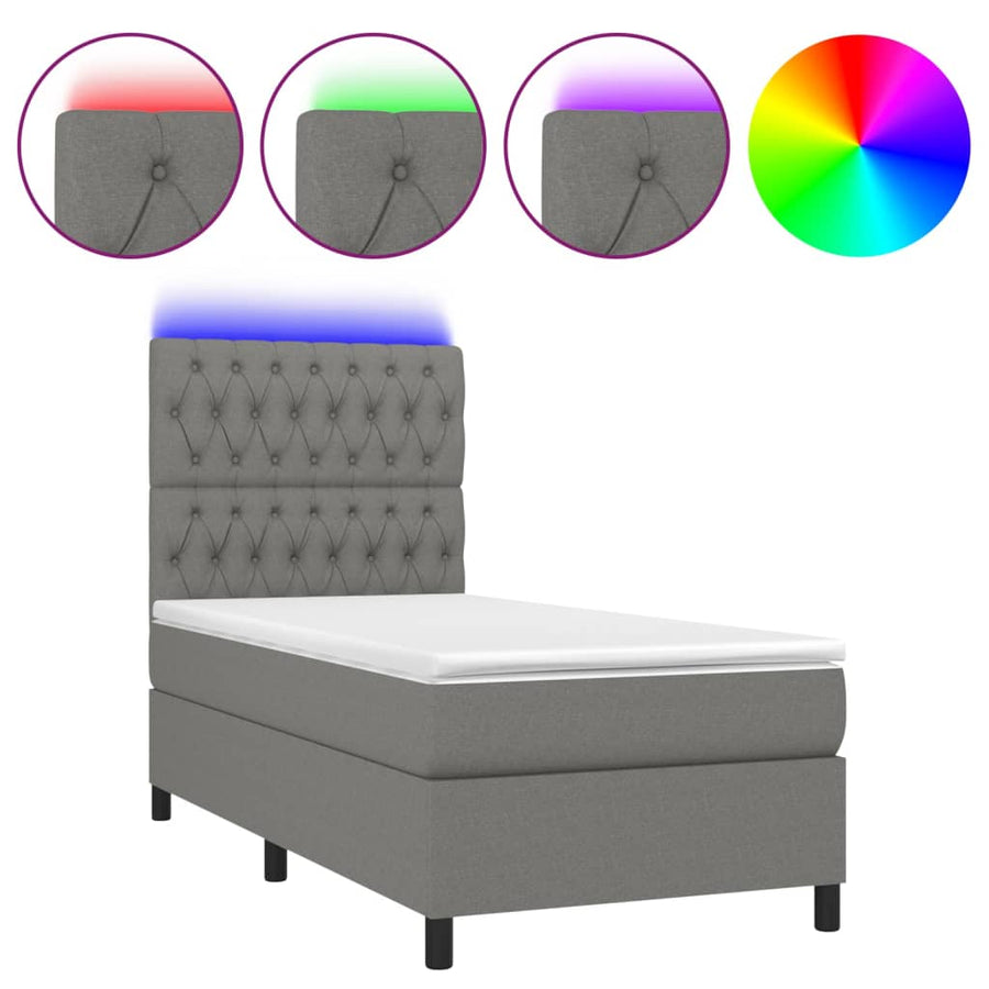Boxspring Met Matras En Led Stof Donkergrijs 90 x 200 cm Getuft ontwerp