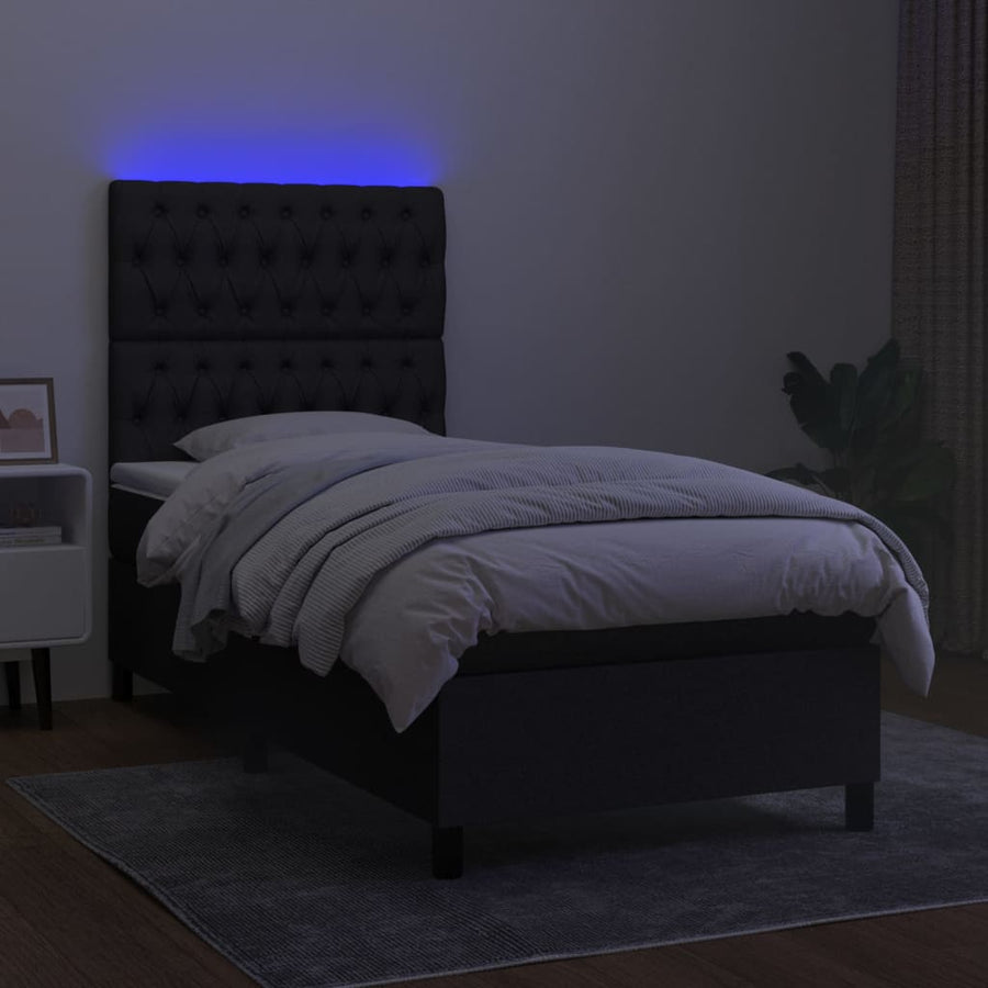 Boxspring Met Matras En Led Stof Zwart 90 x 200 cm Getuft ontwerp