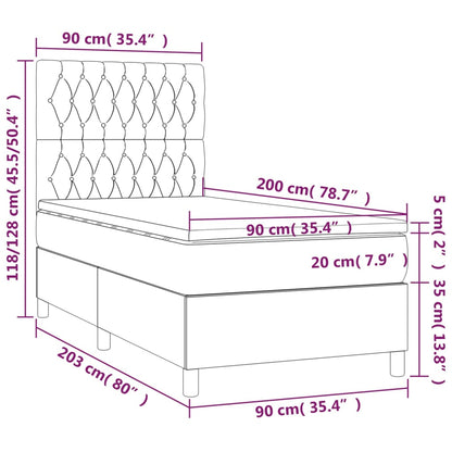 Boxspring Met Matras En Led Stof 80X200 Cm Donkerbruin 90 x 200 cm Getuft ontwerp
