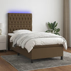 Box spring with mattress and LED fabric dark brown 80x200 cm