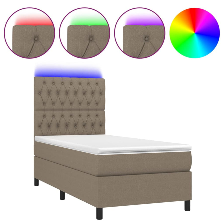 Boxspring Met Matras En Led Stof 80X200 Cm Taupe 90 x 200 cm Getuft ontwerp