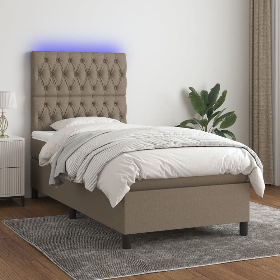 Boxspring Met Matras En Led Stof 80X200 Cm Taupe 90 x 200 cm Getuft ontwerp