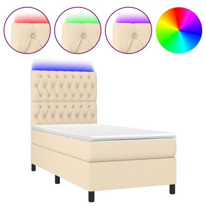 Boxspring Met Matras En Led Stof Kleurig 80X200 Cm Crème 90 x 200 cm Getuft ontwerp