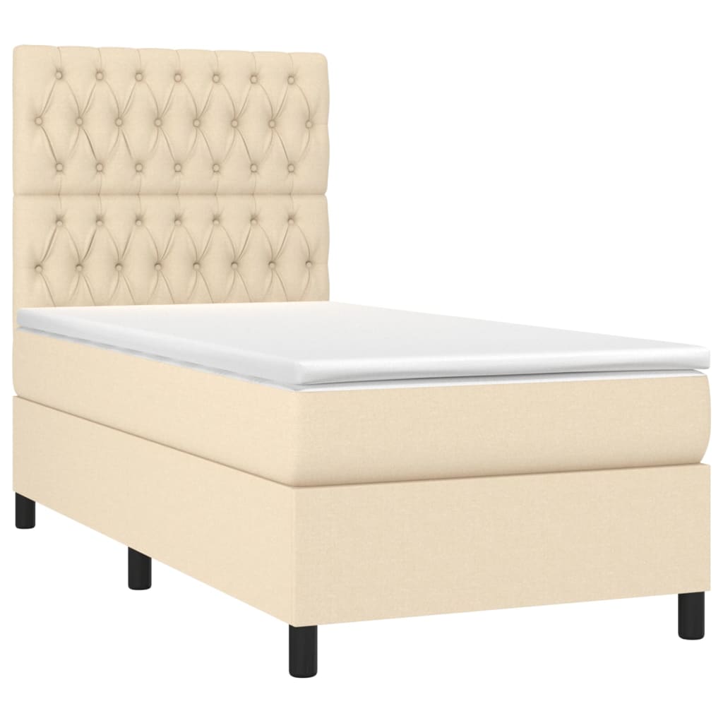 Boxspring Met Matras En Led Stof Kleurig 80X200 Cm Crème 90 x 200 cm Getuft ontwerp