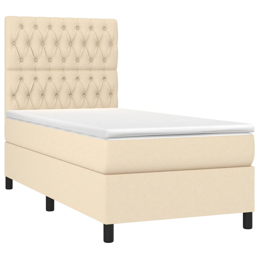 Boxspring Met Matras En Led Stof Kleurig 80X200 Cm Crème 90 x 200 cm Getuft ontwerp