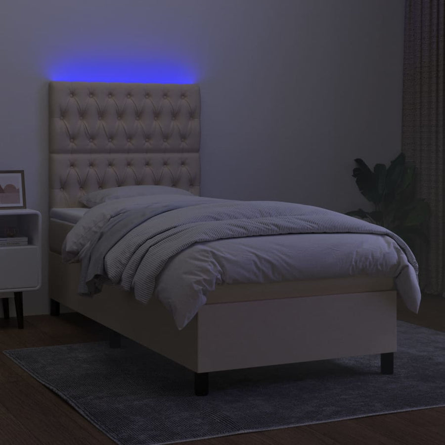 Boxspring Met Matras En Led Stof Kleurig 80X200 Cm Crème 90 x 200 cm Getuft ontwerp