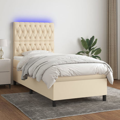 Boxspring Met Matras En Led Stof Kleurig 80X200 Cm Crème 90 x 200 cm Getuft ontwerp