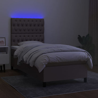 Boxspring Met Matras En Led Stof Taupe 100 x 200 cm Getuft ontwerp