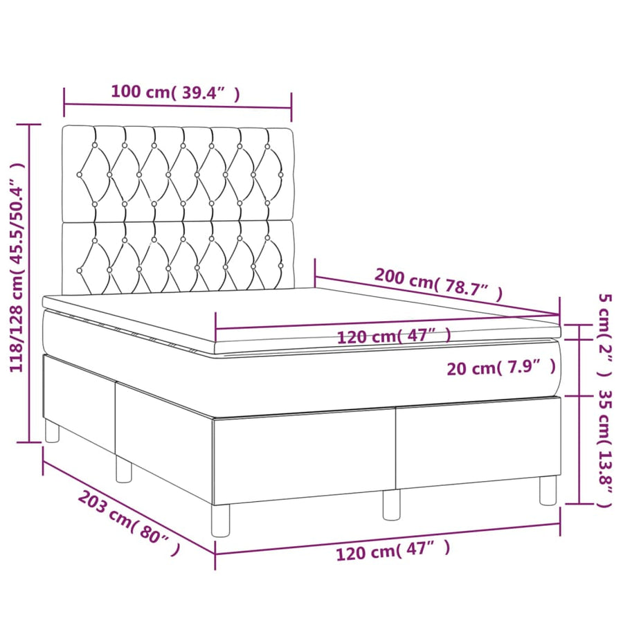 Boxspring Met Matras En Led Stof Taupe 120 x 200 cm Getuft ontwerp