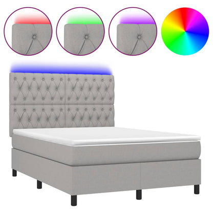 Boxspring met matras en LED stof lichtgrijs 140x190 cm 140 x 190 cm Getuft ontwerp