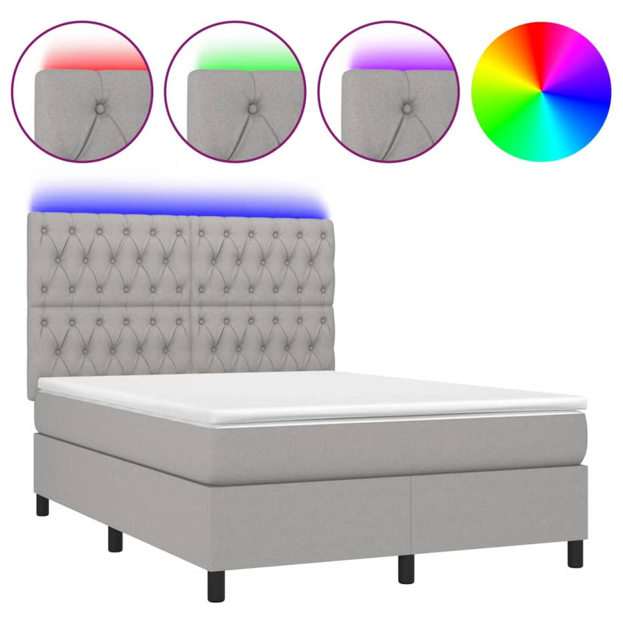 Boxspring met matras en LED stof lichtgrijs 140x190 cm 140 x 190 cm Getuft ontwerp