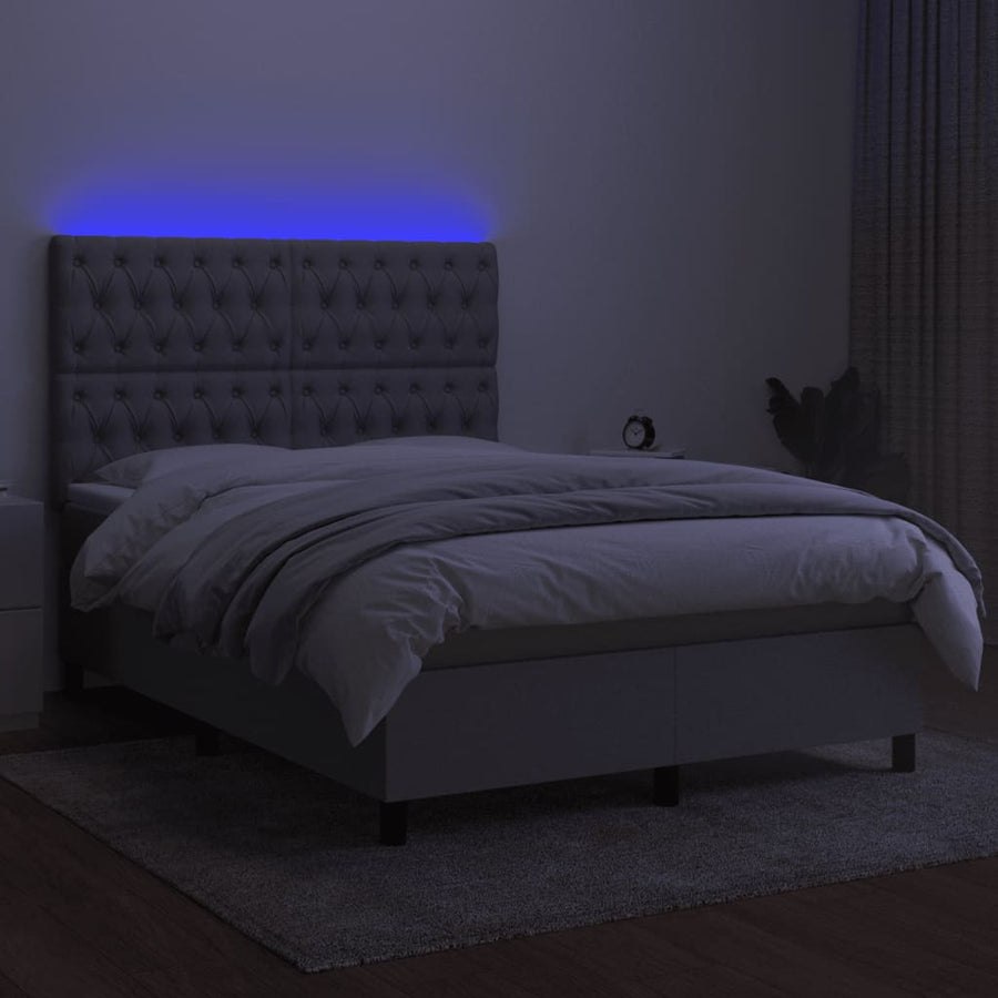 Boxspring met matras en LED stof lichtgrijs 140x190 cm 140 x 190 cm Getuft ontwerp
