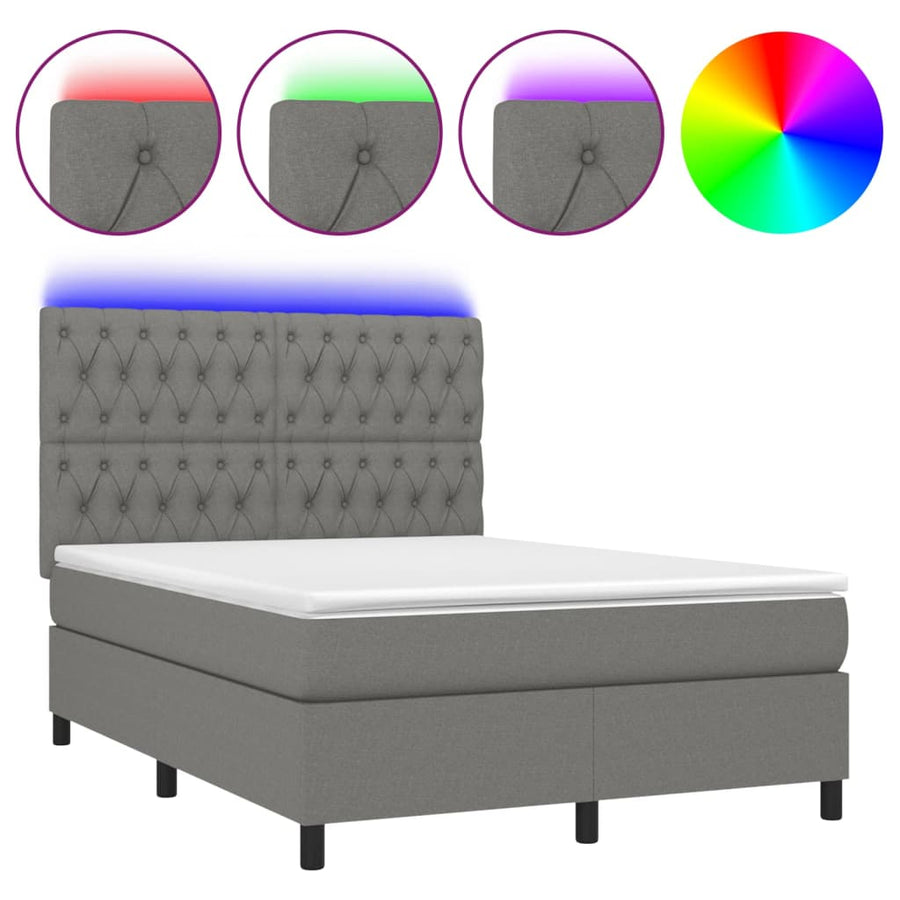 Boxspring Met Matras En Led Stof Donkergrijs 140 x 190 cm Getuft ontwerp