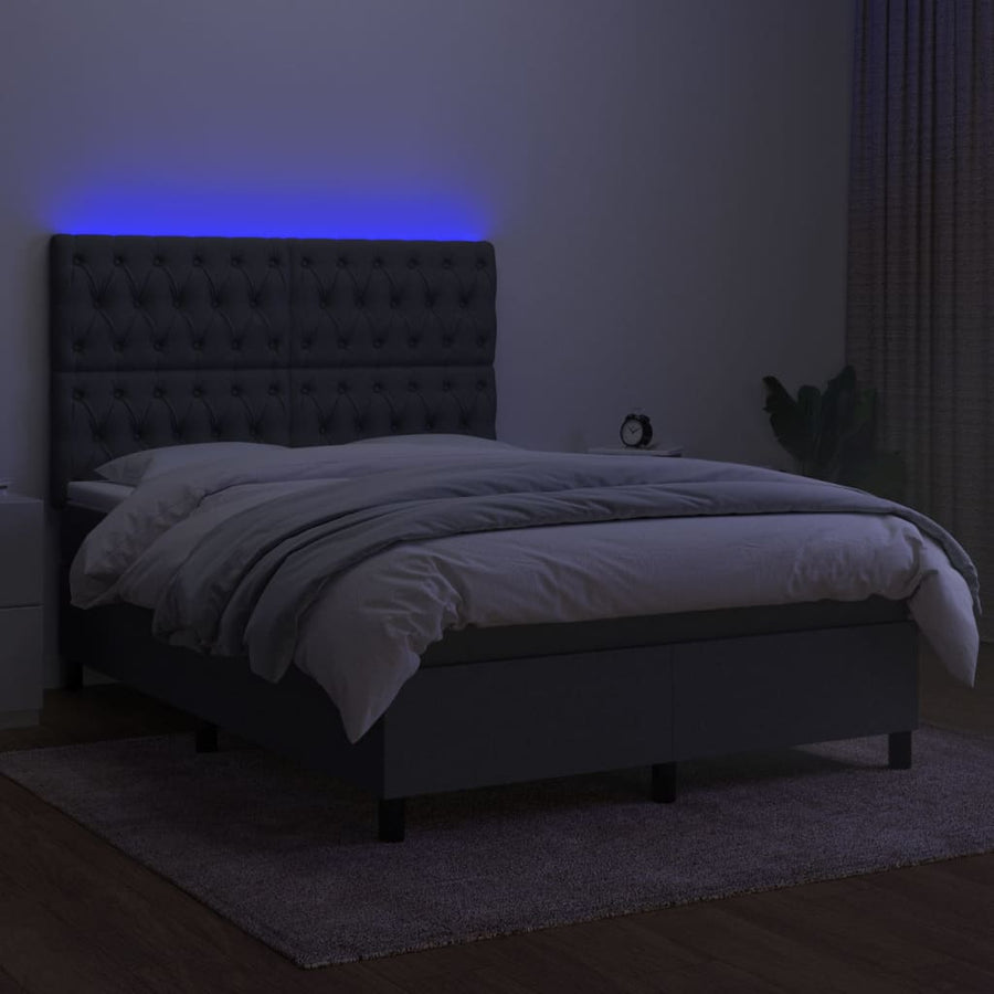 Boxspring Met Matras En Led Stof Donkergrijs 140 x 190 cm Getuft ontwerp