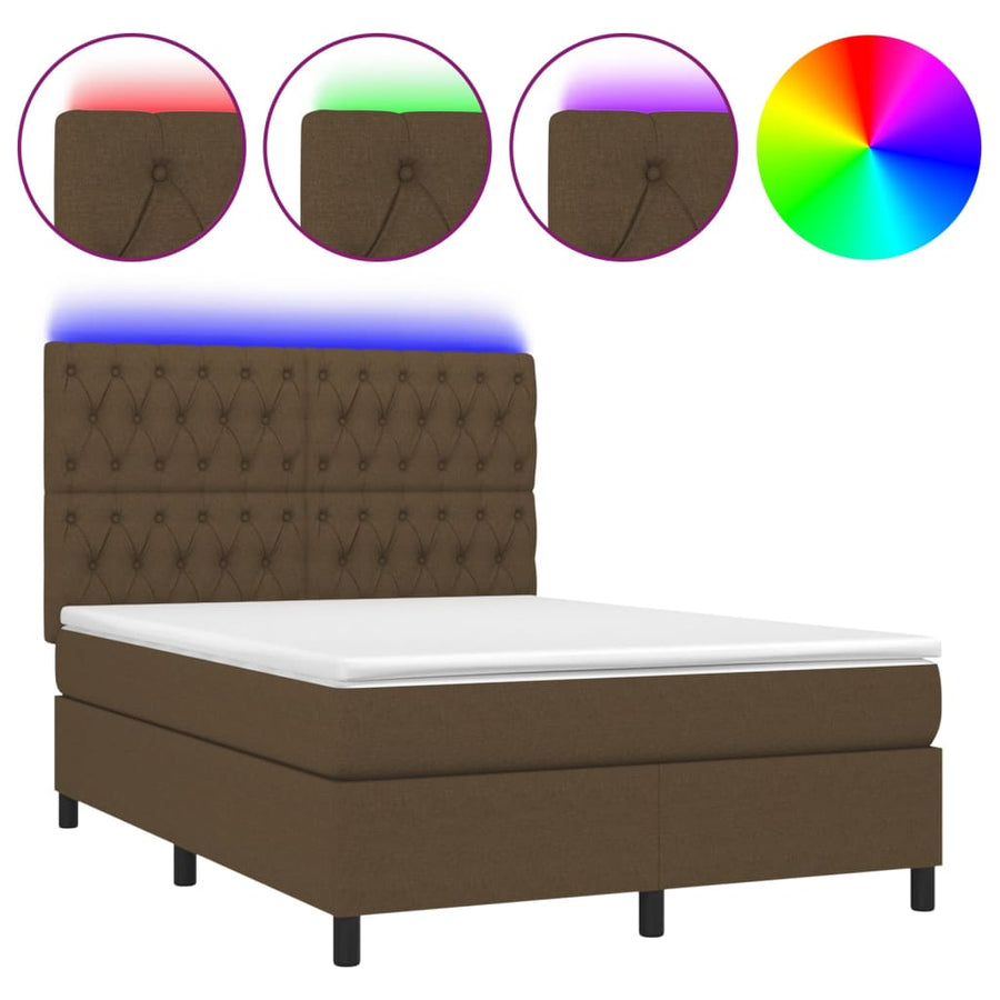 Boxspring Met Matras En Led Stof Donkerbruin 140 x 190 cm Getuft ontwerp