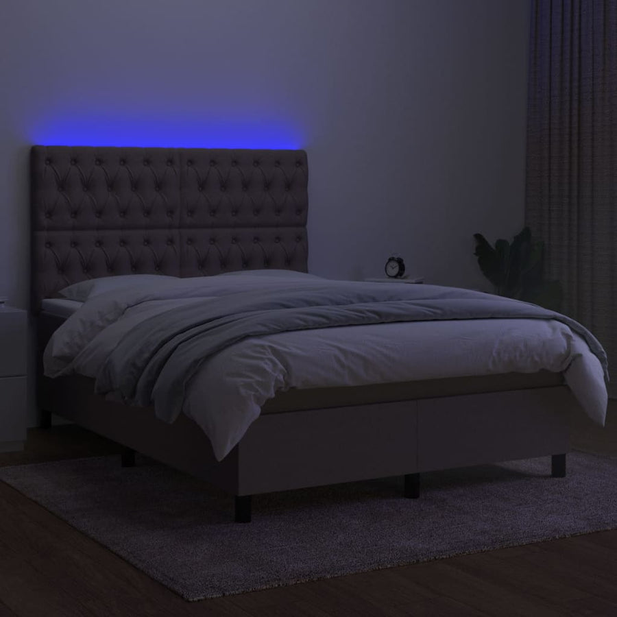 Boxspring Met Matras En Led Stof Taupe 140 x 190 cm Getuft ontwerp