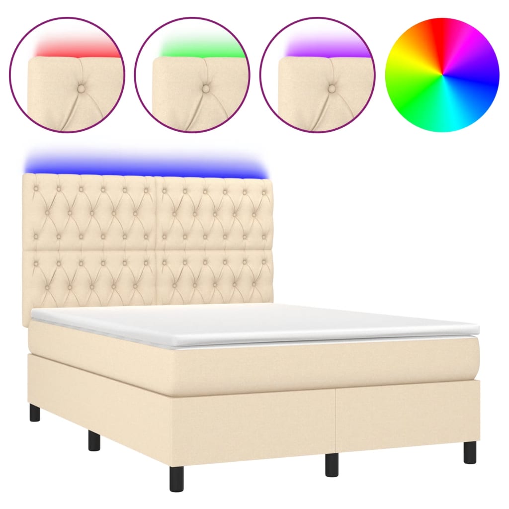 Boxspring met matras en LED stof crèmekleurig 140x190 cm 140 x 190 cm Getuft ontwerp