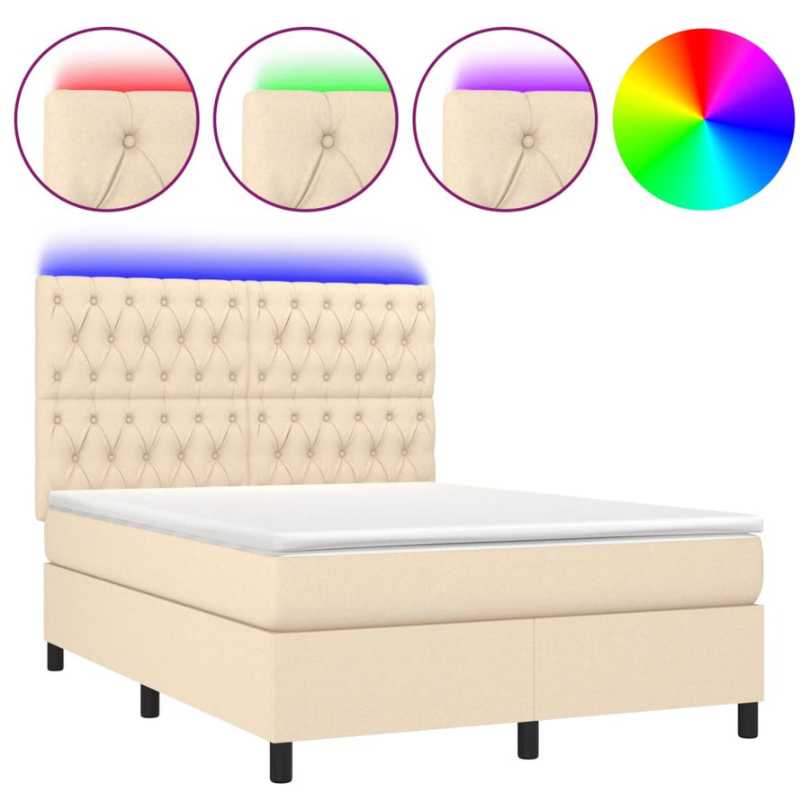 Boxspring met matras en LED stof crèmekleurig 140x190 cm 140 x 190 cm Getuft ontwerp