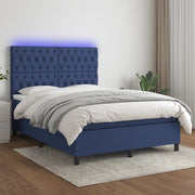 Boxspring 140x190 cm blauw met matras en LED