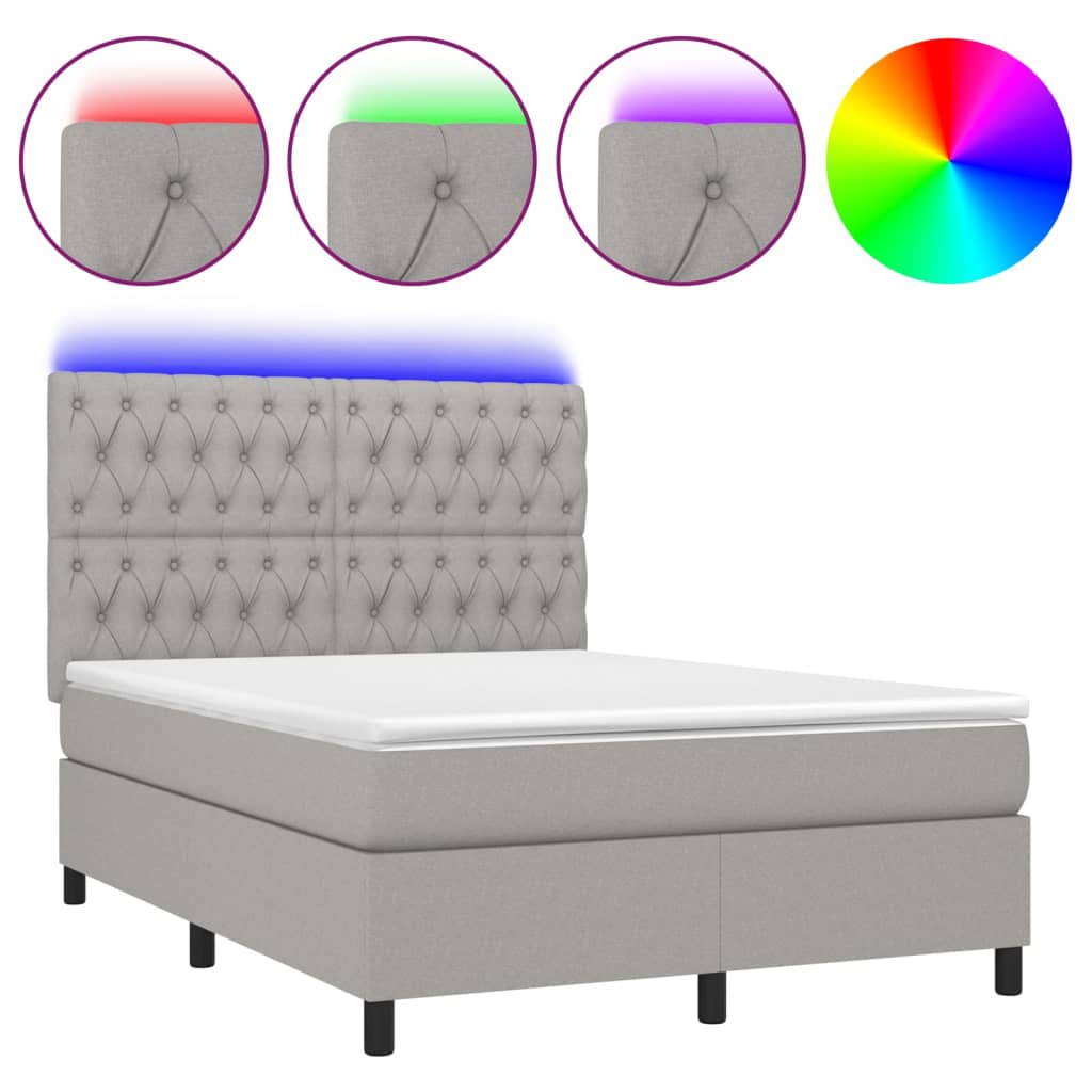 Boxspring met matras en LED stof lichtgrijs 140x200 cm 140 x 200 cm Getuft ontwerp