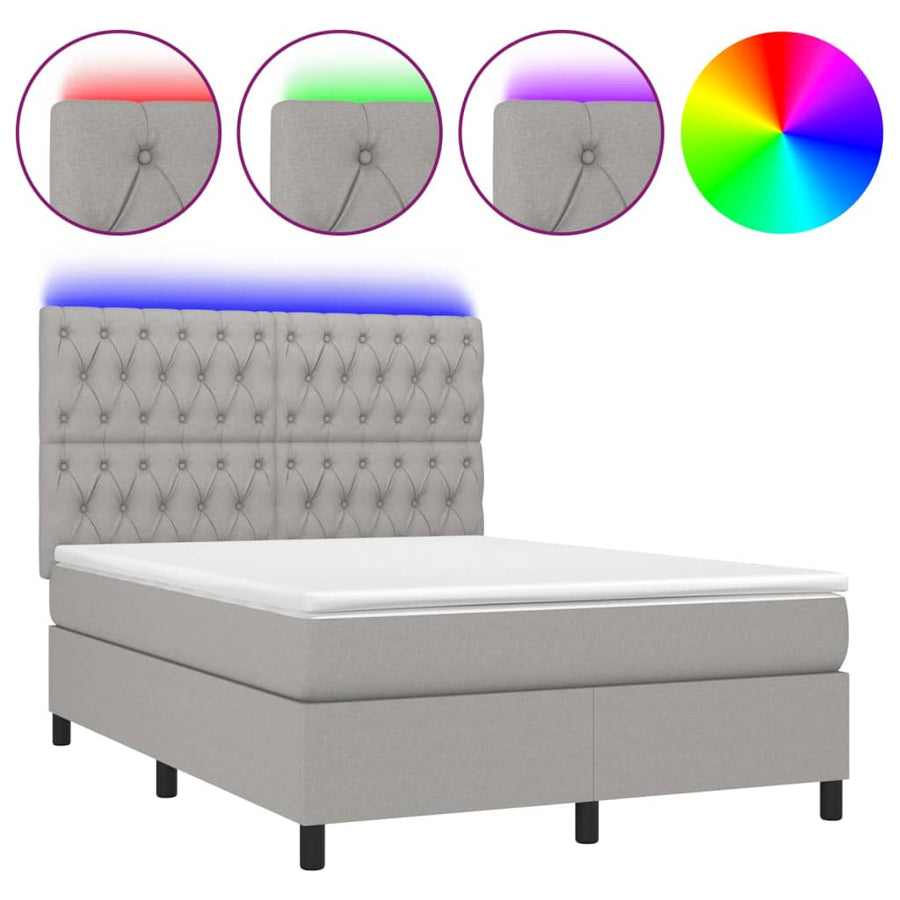 Boxspring met matras en LED stof lichtgrijs 140x200 cm 140 x 200 cm Getuft ontwerp