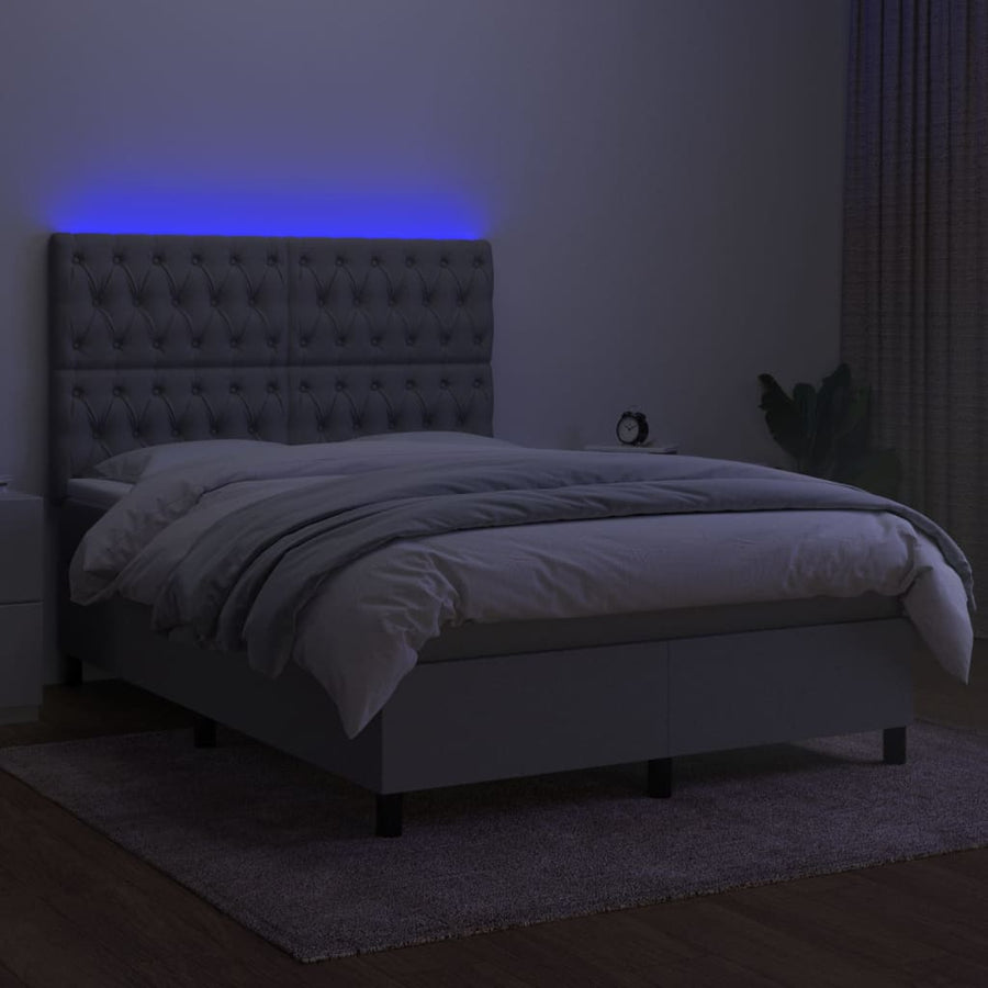 Boxspring met matras en LED stof lichtgrijs 140x200 cm 140 x 200 cm Getuft ontwerp