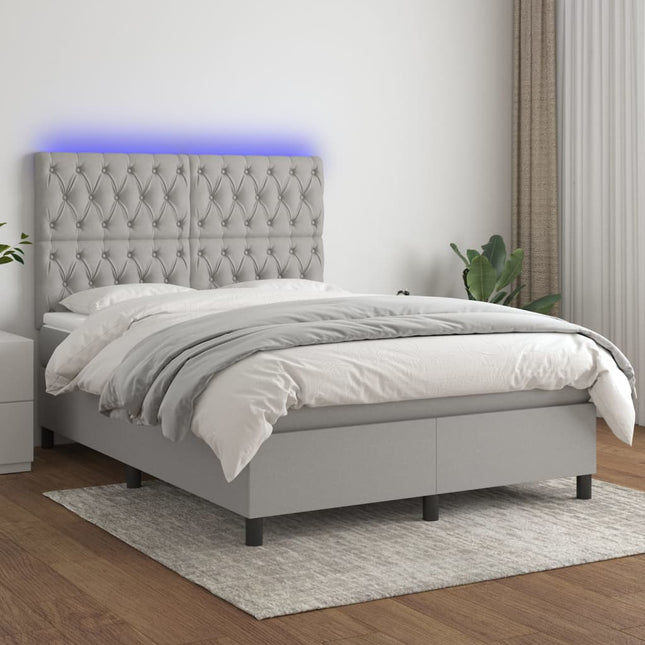 Boxspring met matras en LED stof lichtgrijs 140x200 cm 140 x 200 cm Getuft ontwerp