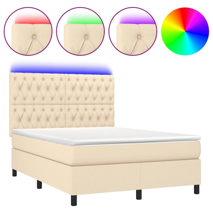 Boxspring met matras en LED stof crèmekleurig 140x200 cm 140 x 200 cm Getuft ontwerp