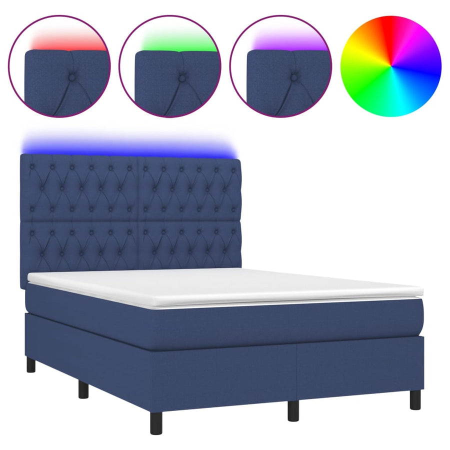 Boxspring Met Matras En Led Stof Blauw 140 x 200 cm Getuft ontwerp
