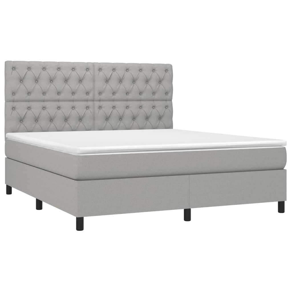 Boxspring met matras en LED stof lichtgrijs 160x200 cm 160 x 200 cm Lichtgrijs