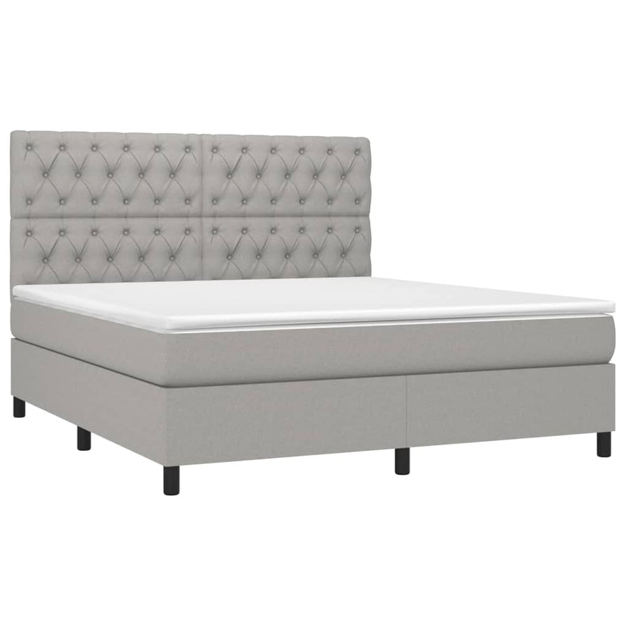 Boxspring met matras en LED stof lichtgrijs 160x200 cm 160 x 200 cm Lichtgrijs