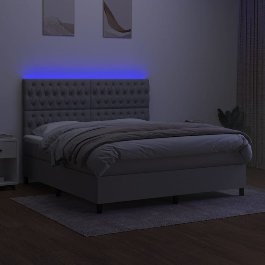 Boxspring met matras en LED stof lichtgrijs 160x200 cm 160 x 200 cm Lichtgrijs