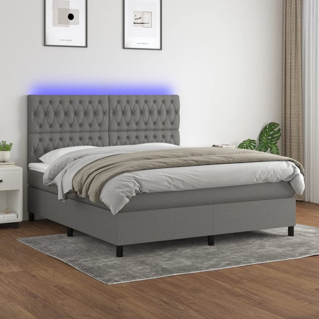 Boxspring Met Matras En Led Stof Donkergrijs 160 x 200 cm Getuft ontwerp