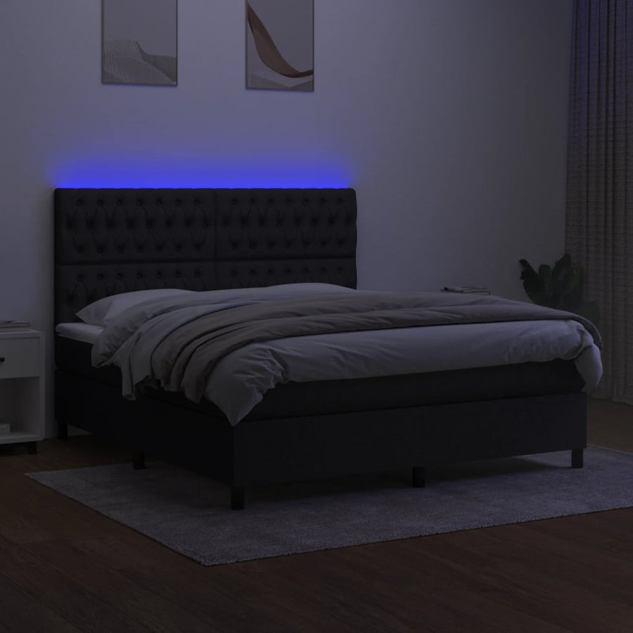 Boxspring Met Matras En Led Stof Zwart 160 x 200 cm Getuft ontwerp