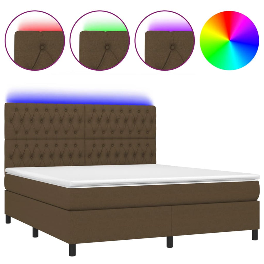 Boxspring Met Matras En Led Stof Donkerbruin 160 x 200 cm Getuft ontwerp