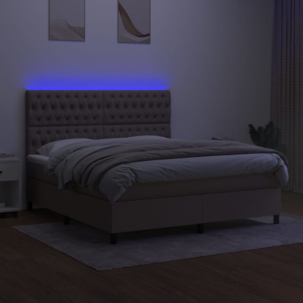 Boxspring Met Matras En Led Stof Taupe 160 x 200 cm Getuft ontwerp